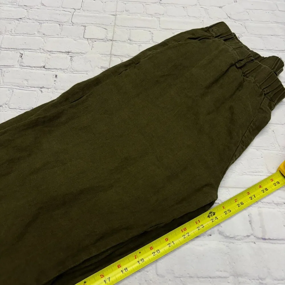 Quince Women 100% European Linen Pants Size Large Olive C134 -24